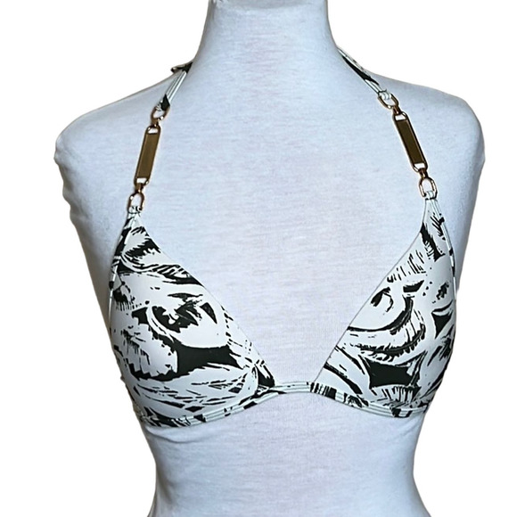 Victoria's Secret  M Bikini Top Green and Ivory‎ Print With Gold Metallic Accent - Picture 1 of 8